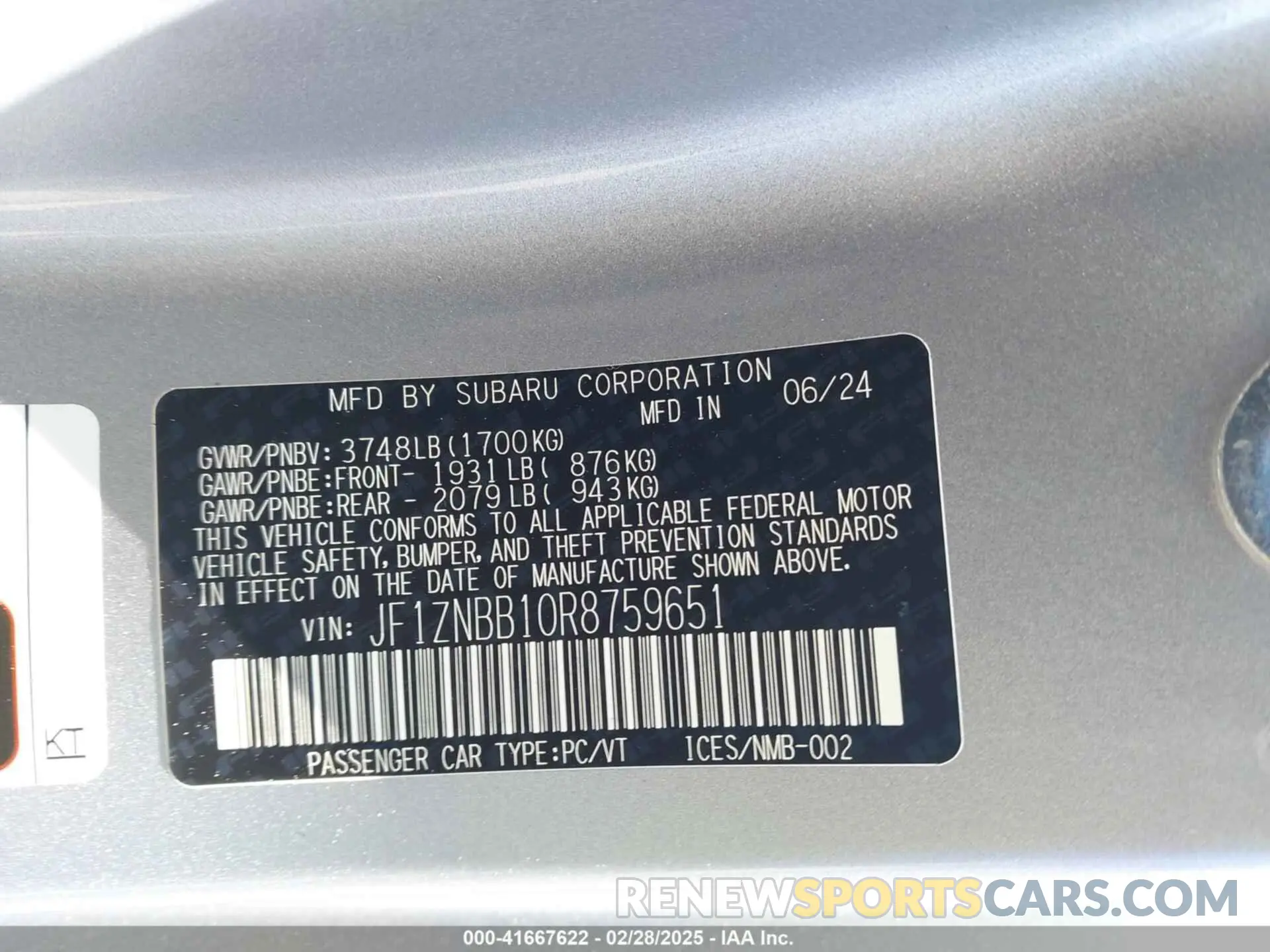 9 Photograph of a damaged car JF1ZNBB10R8759651 TOYOTA GR86 2024