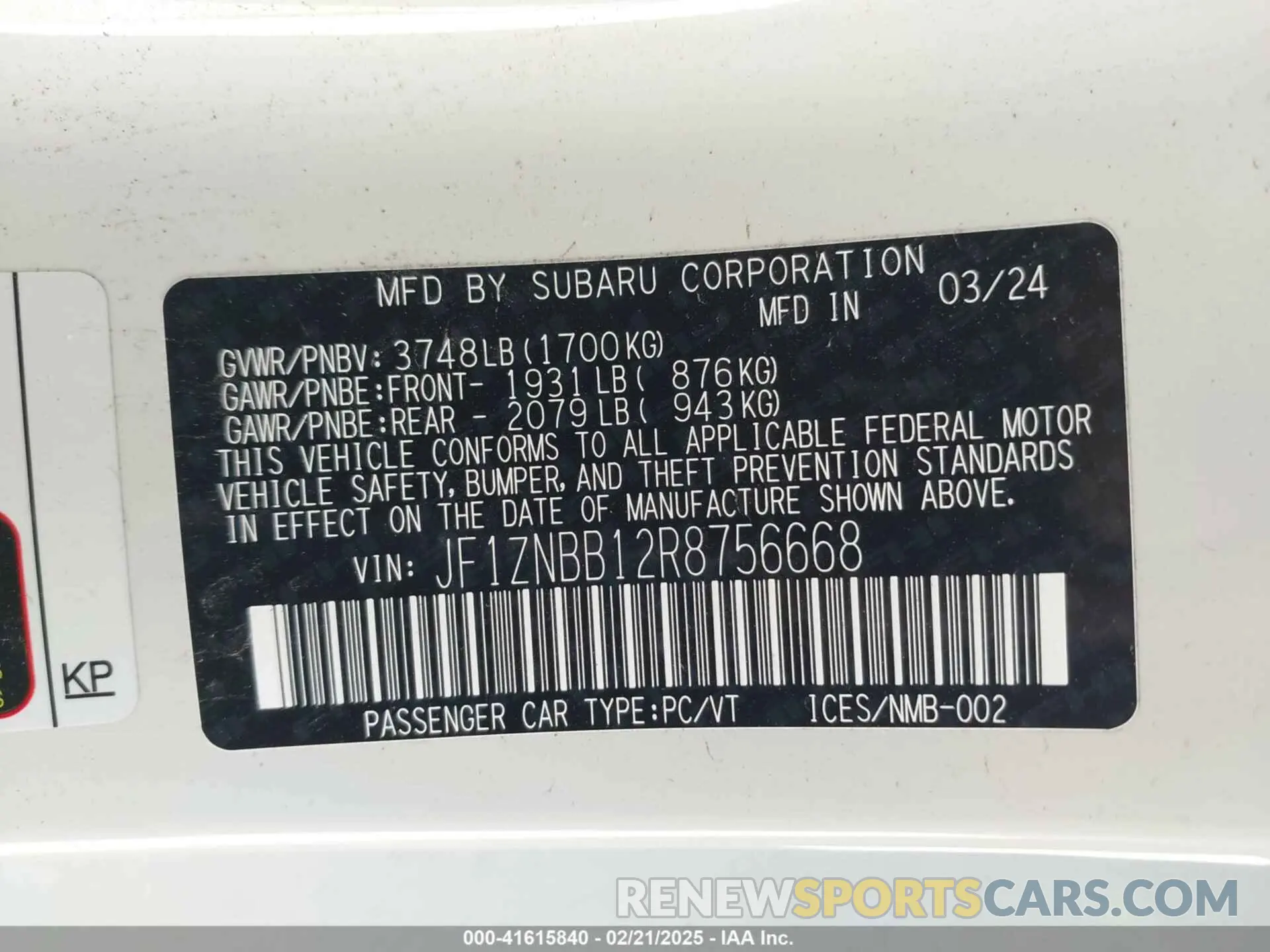 9 Photograph of a damaged car JF1ZNBB12R8756668 TOYOTA GR86 2024