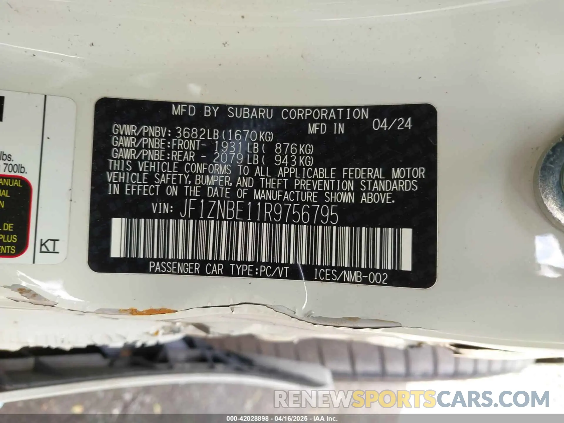 9 Photograph of a damaged car JF1ZNBE11R9756795 TOYOTA GR86 2024