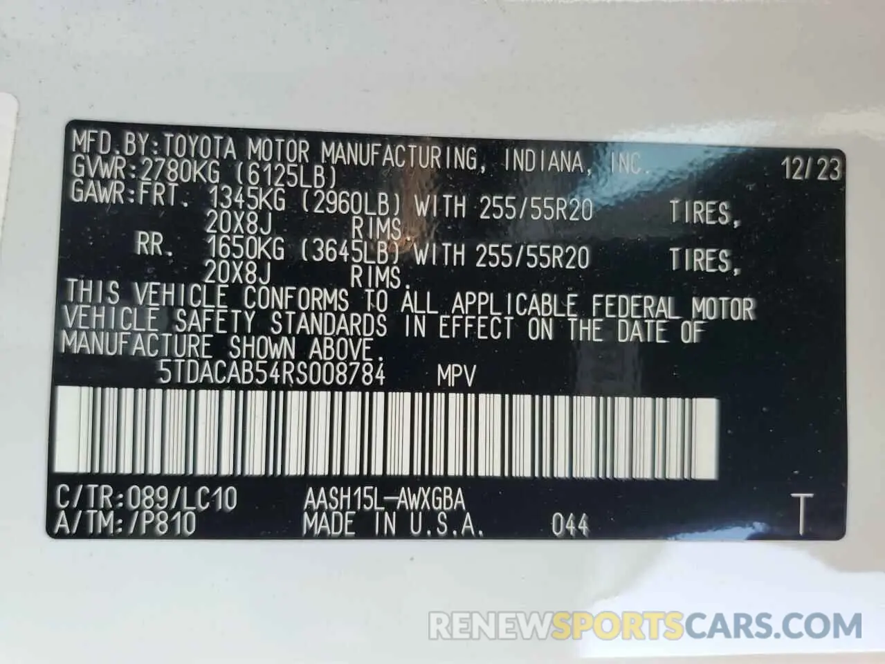 13 Photograph of a damaged car 5TDACAB54RS008784 TOYOTA GRAND HIGH 2024