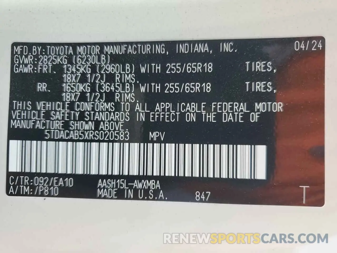 13 Photograph of a damaged car 5TDACAB5XRS020583 TOYOTA GRAND HIGH 2024