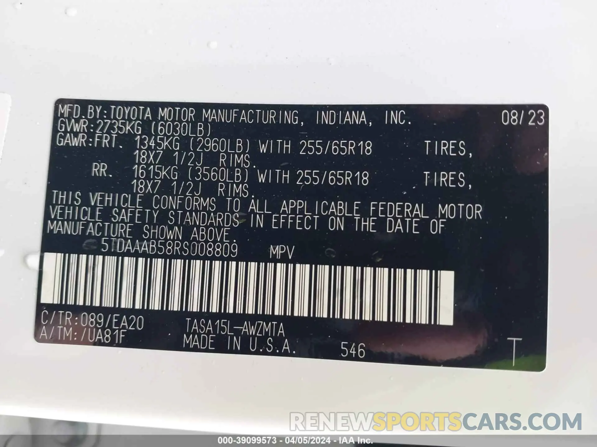 9 Photograph of a damaged car 5TDAAAB58RS008809 TOYOTA GRAND HIGHLANDER 2024
