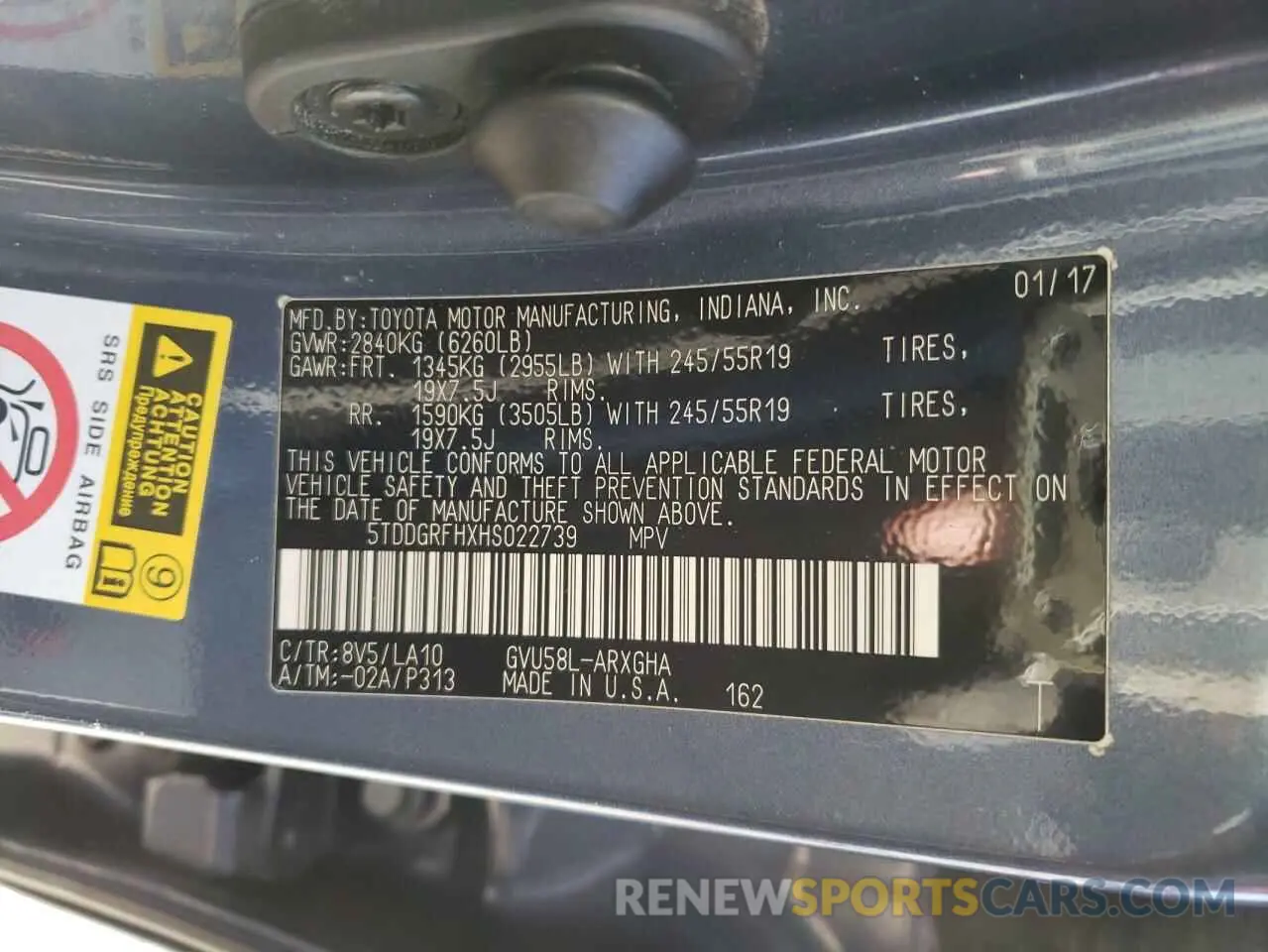 13 Photograph of a damaged car 5TDDGRFHXHS022739 TOYOTA HIGHLANDER 2017