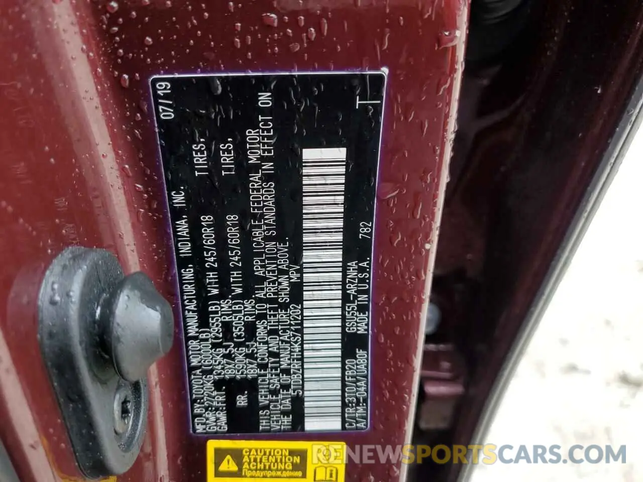 14 Photograph of a damaged car 5TDBZRFH4KS711202 TOYOTA HIGHLANDER 2019