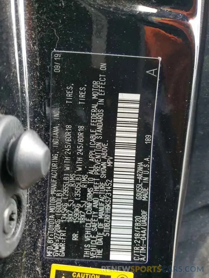 13 Photograph of a damaged car 5TDBZRFH6KS731452 TOYOTA HIGHLANDER 2019