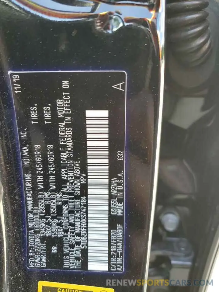 14 Photograph of a damaged car 5TDBZRFHXKS747184 TOYOTA HIGHLANDER 2019