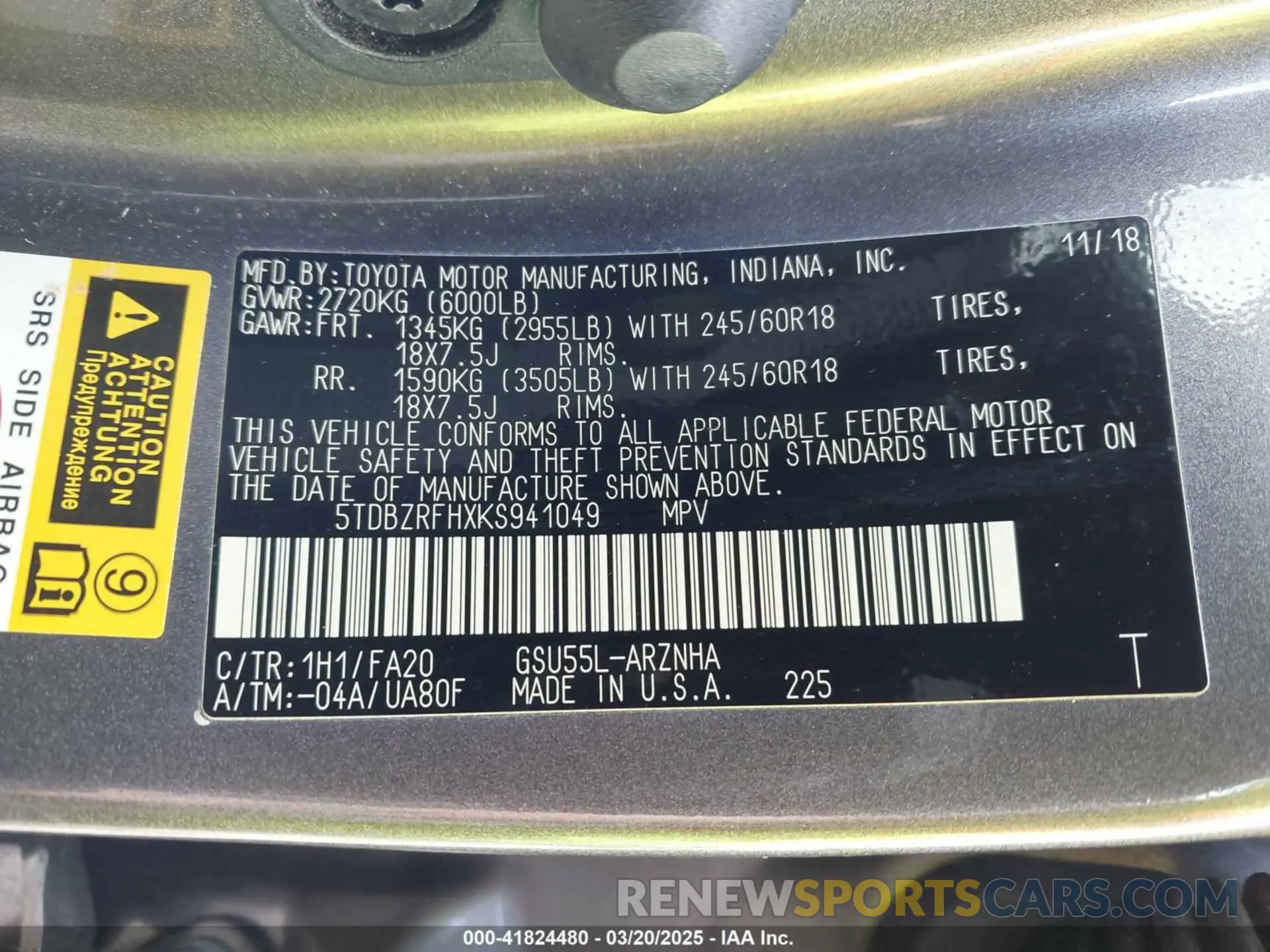 9 Photograph of a damaged car 5TDBZRFHXKS941049 TOYOTA HIGHLANDER 2019