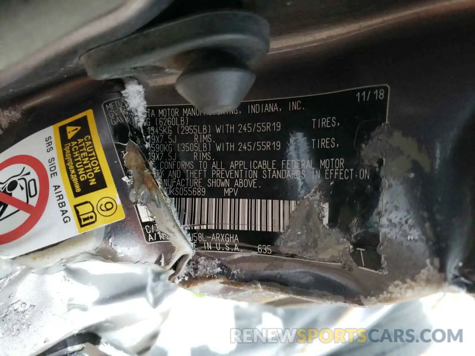 10 Photograph of a damaged car 5TDDGRFH0KS055689 TOYOTA HIGHLANDER 2019