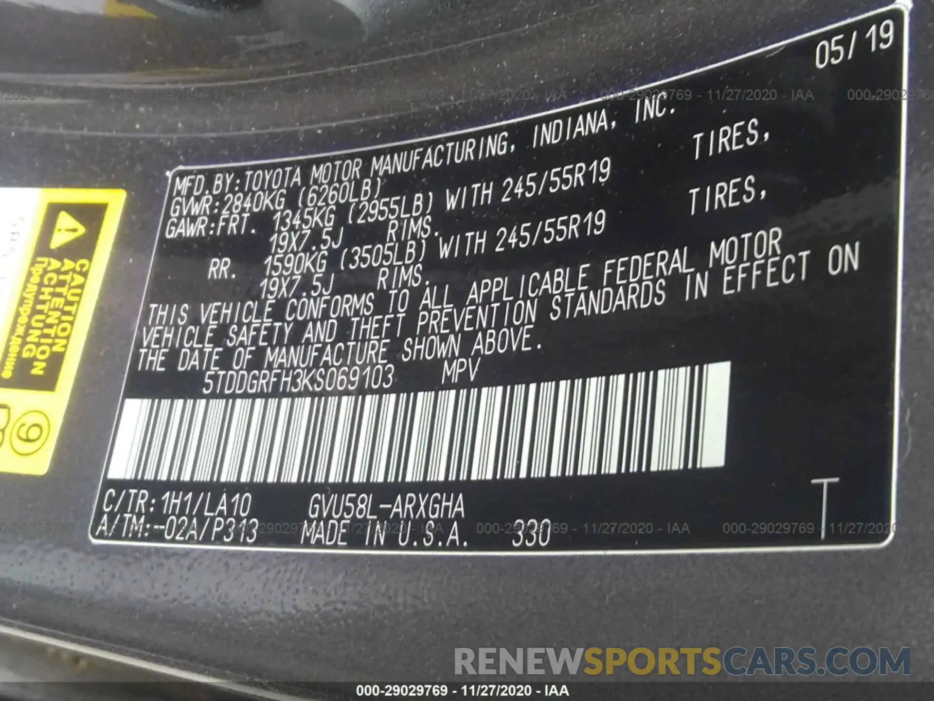 9 Photograph of a damaged car 5TDDGRFH3KS069103 TOYOTA HIGHLANDER 2019