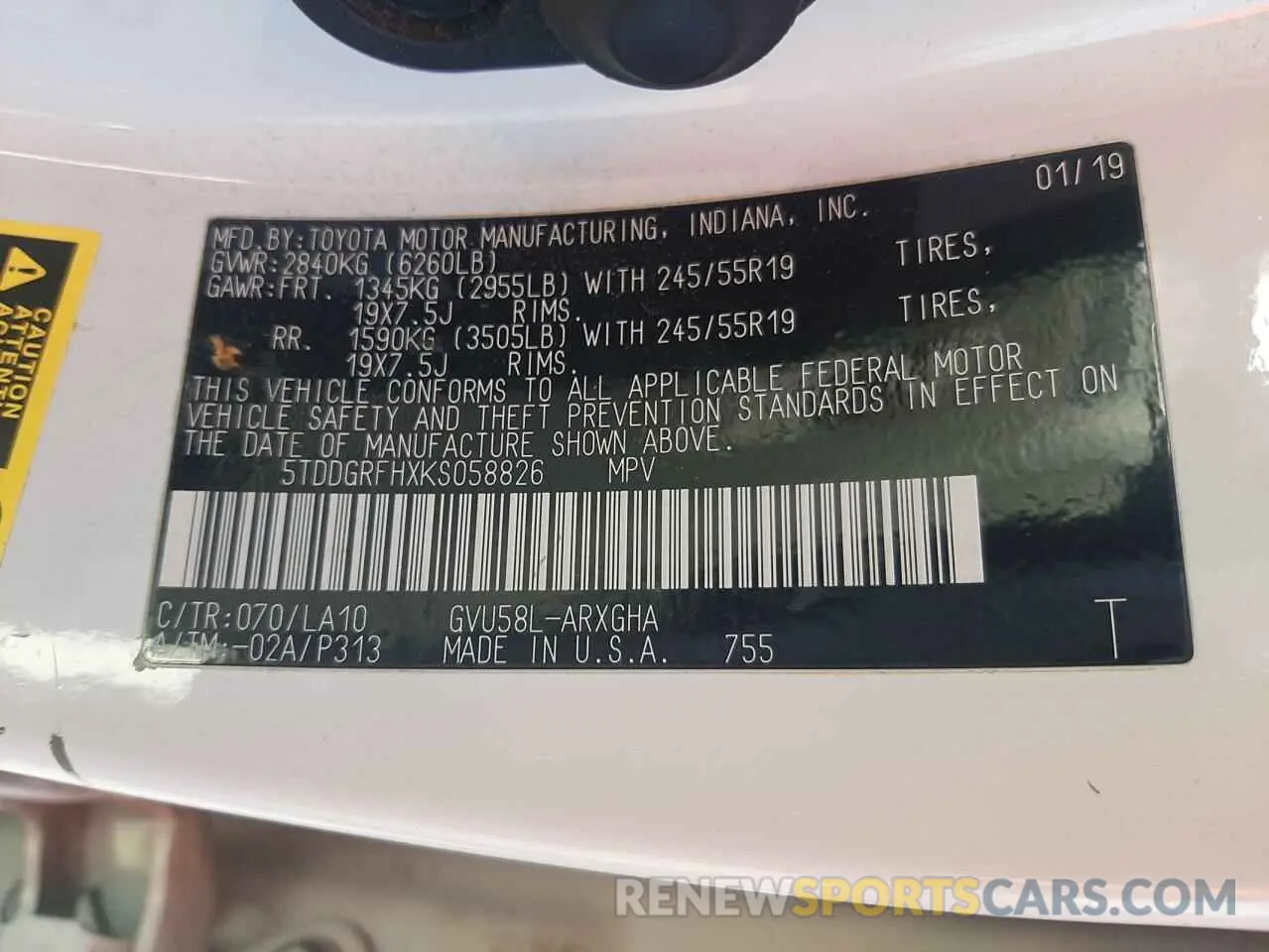 16 Photograph of a damaged car 5TDDGRFHXKS058826 TOYOTA HIGHLANDER 2019