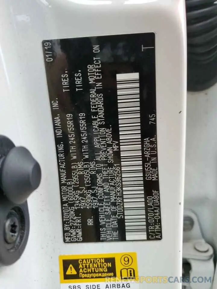 14 Photograph of a damaged car 5TDDZRFH3KS962561 TOYOTA HIGHLANDER 2019