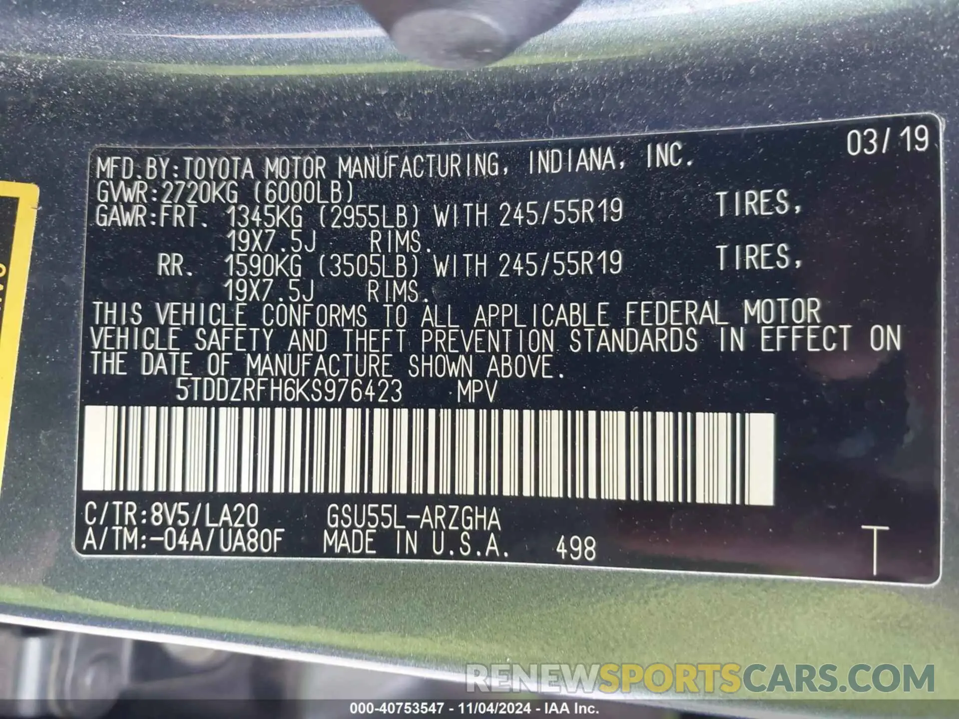 9 Photograph of a damaged car 5TDDZRFH6KS976423 TOYOTA HIGHLANDER 2019