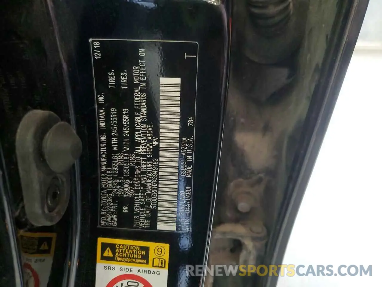 15 Photograph of a damaged car 5TDDZRFH7KS949182 TOYOTA HIGHLANDER 2019