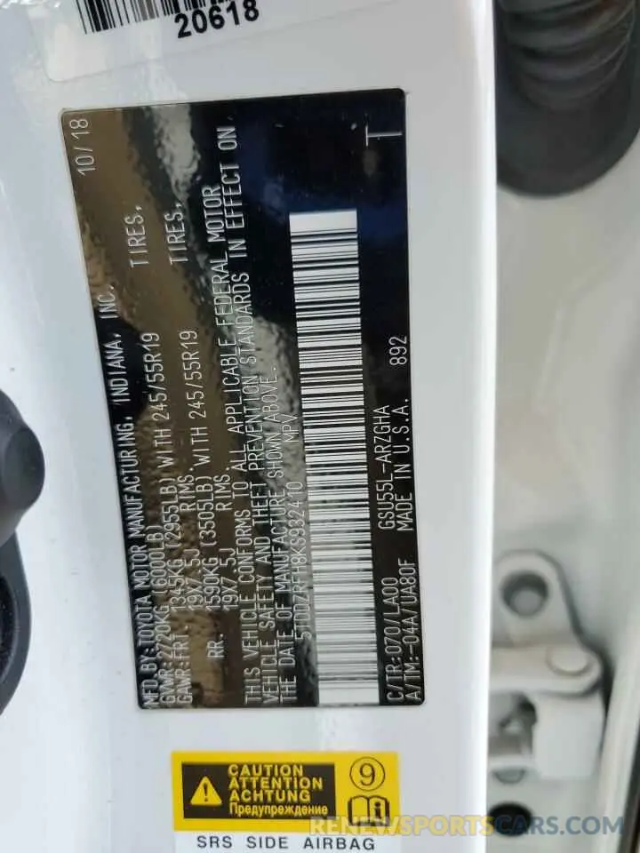 13 Photograph of a damaged car 5TDDZRFH8KS932410 TOYOTA HIGHLANDER 2019
