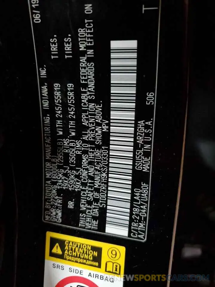 14 Photograph of a damaged car 5TDDZRFH9KS703301 TOYOTA HIGHLANDER 2019