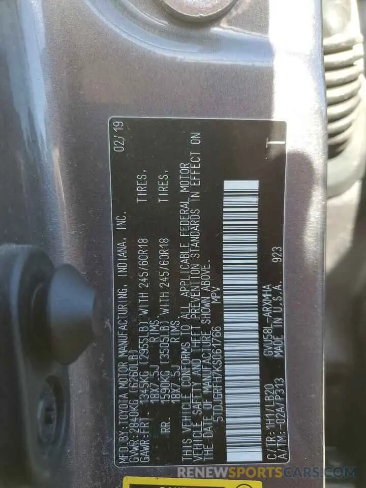 13 Photograph of a damaged car 5TDJGRFH7KS061766 TOYOTA HIGHLANDER 2019