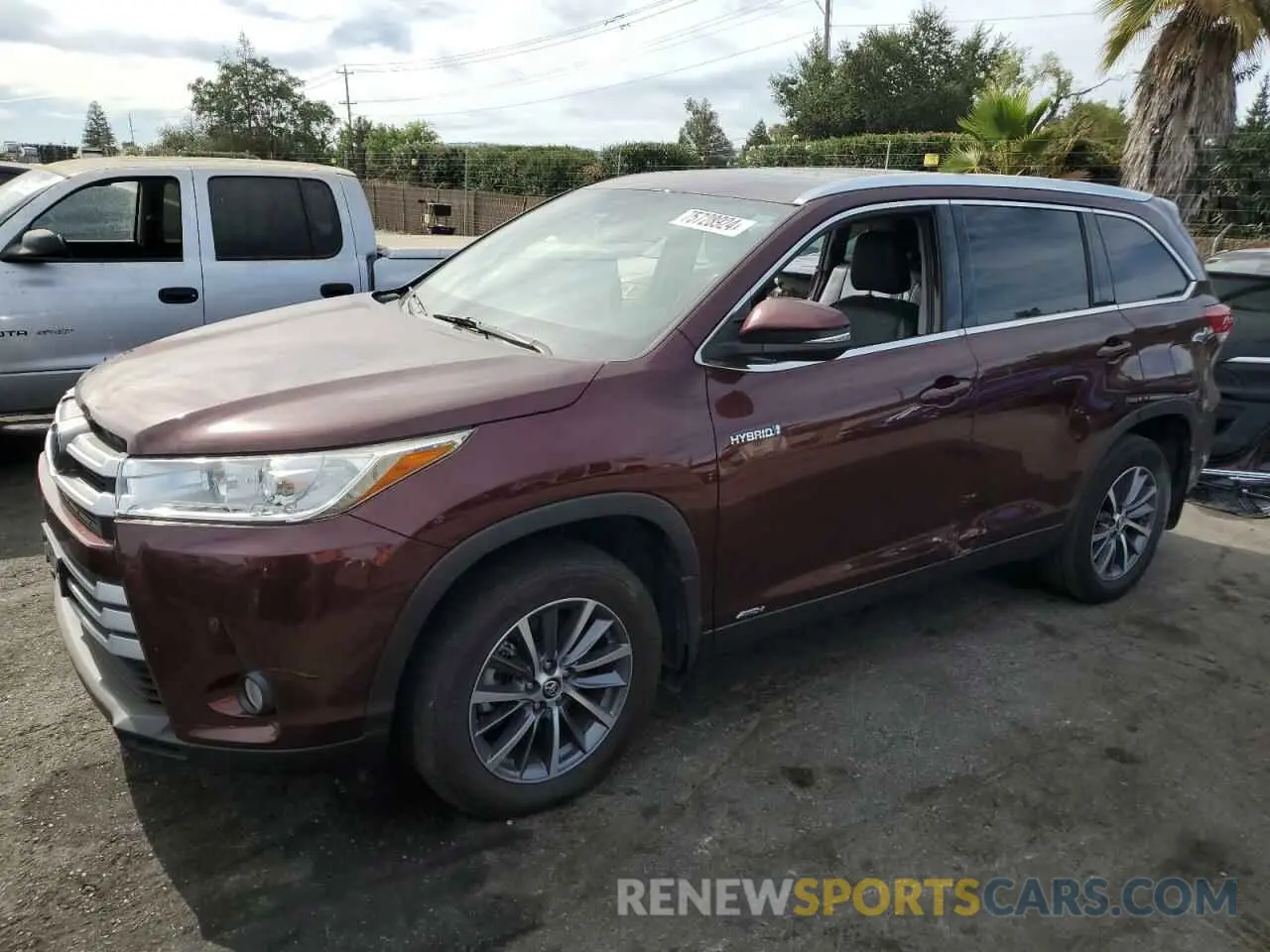 1 Photograph of a damaged car 5TDJGRFH8KS072016 TOYOTA HIGHLANDER 2019