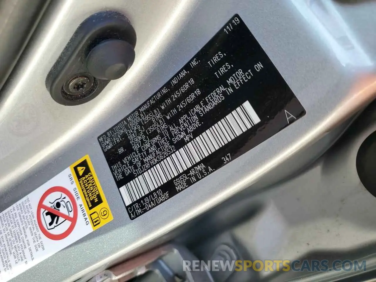 14 Photograph of a damaged car 5TDJZRFH0KS626532 TOYOTA HIGHLANDER 2019
