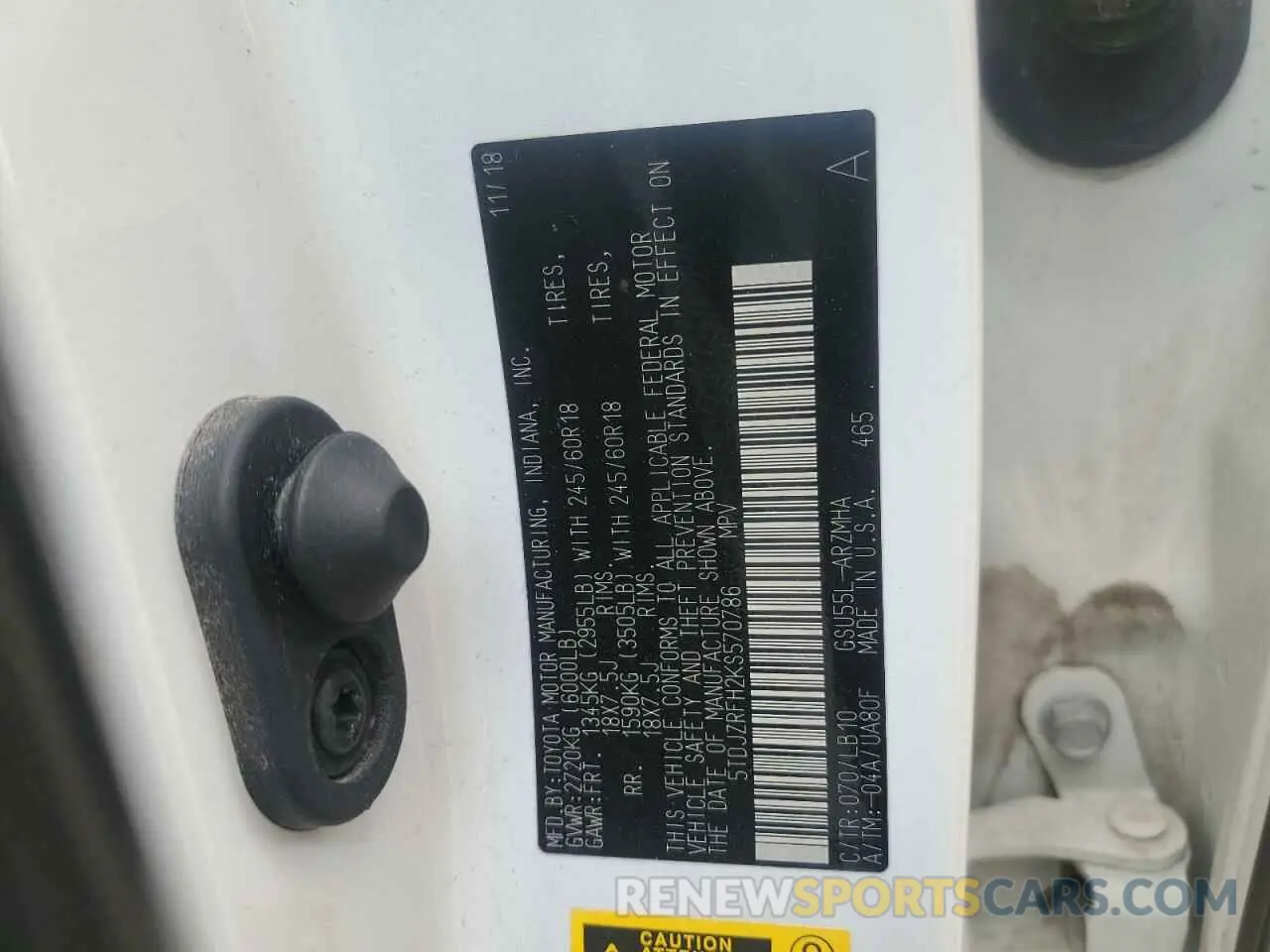 13 Photograph of a damaged car 5TDJZRFH2KS570786 TOYOTA HIGHLANDER 2019