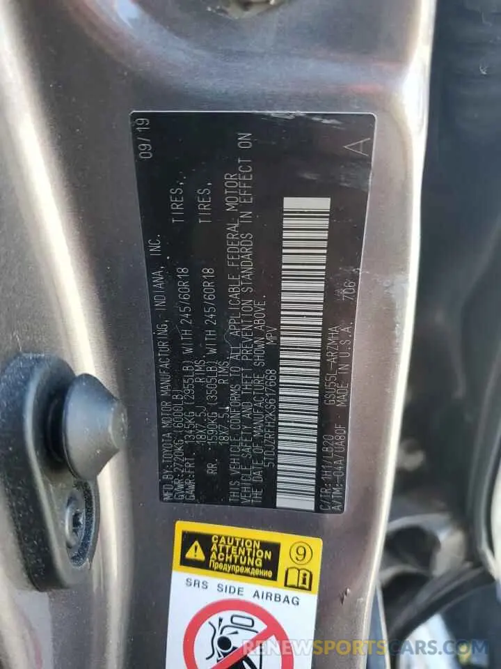 13 Photograph of a damaged car 5TDJZRFH2KS617668 TOYOTA HIGHLANDER 2019