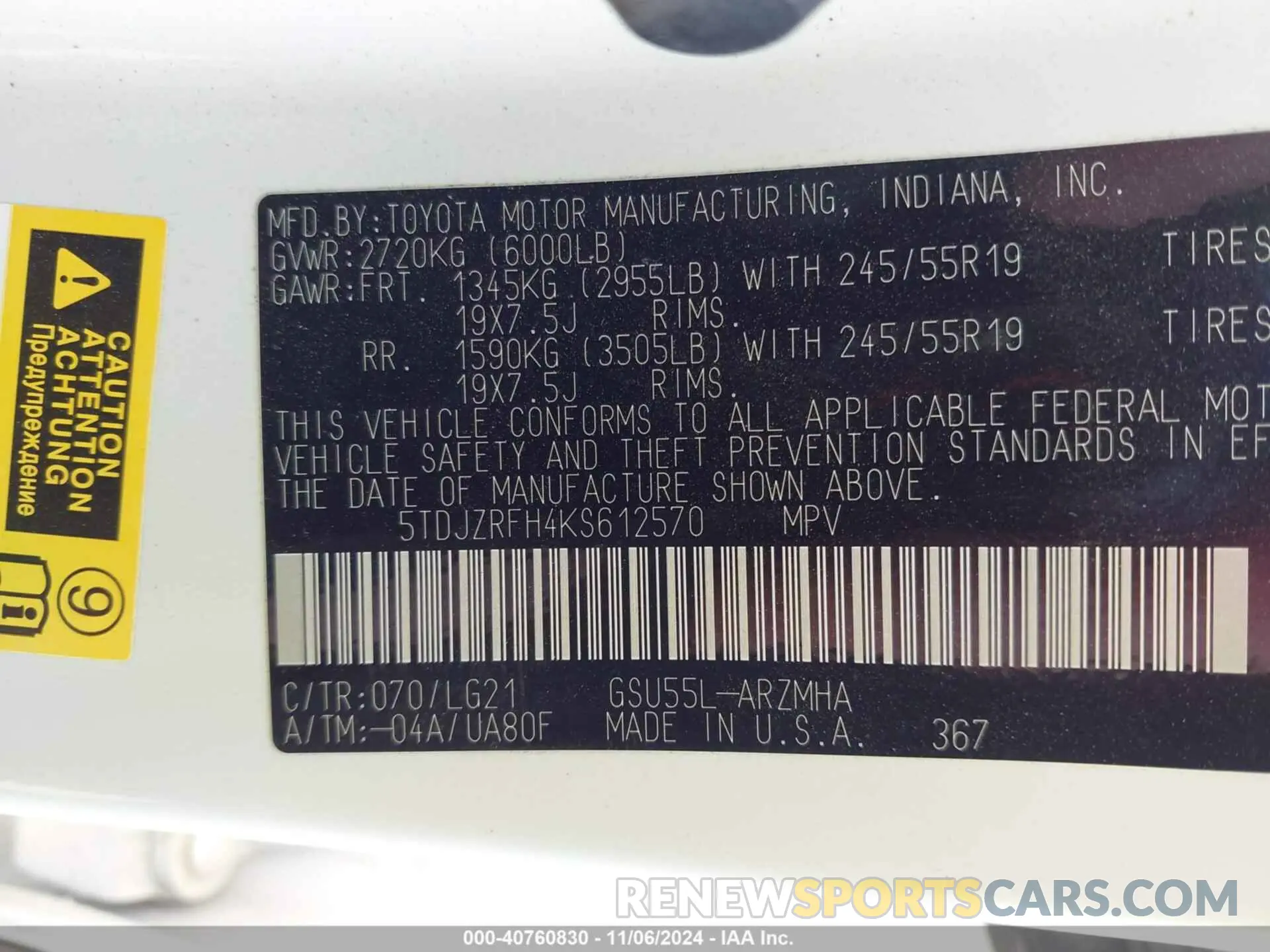 9 Photograph of a damaged car 5TDJZRFH4KS612570 TOYOTA HIGHLANDER 2019