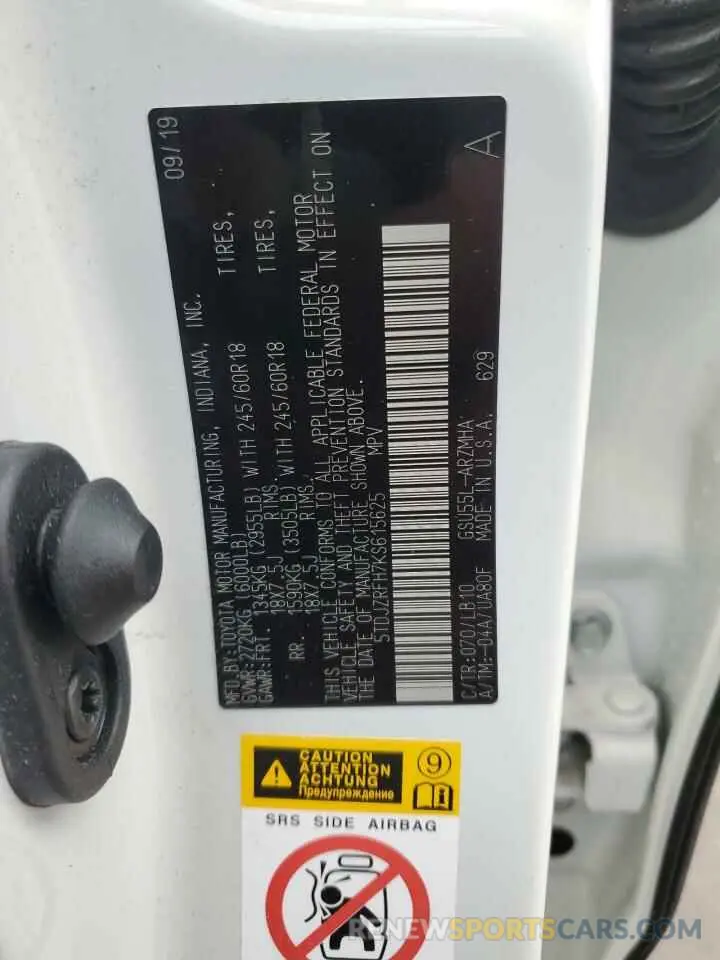 14 Photograph of a damaged car 5TDJZRFH7KS615625 TOYOTA HIGHLANDER 2019