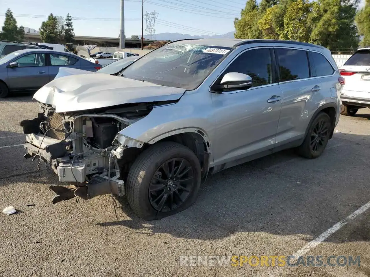 1 Photograph of a damaged car 5TDJZRFH8KS620266 TOYOTA HIGHLANDER 2019