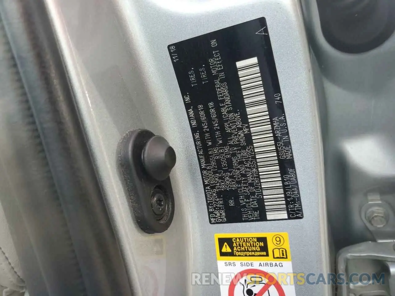 13 Photograph of a damaged car 5TDJZRFH9KS571255 TOYOTA HIGHLANDER 2019