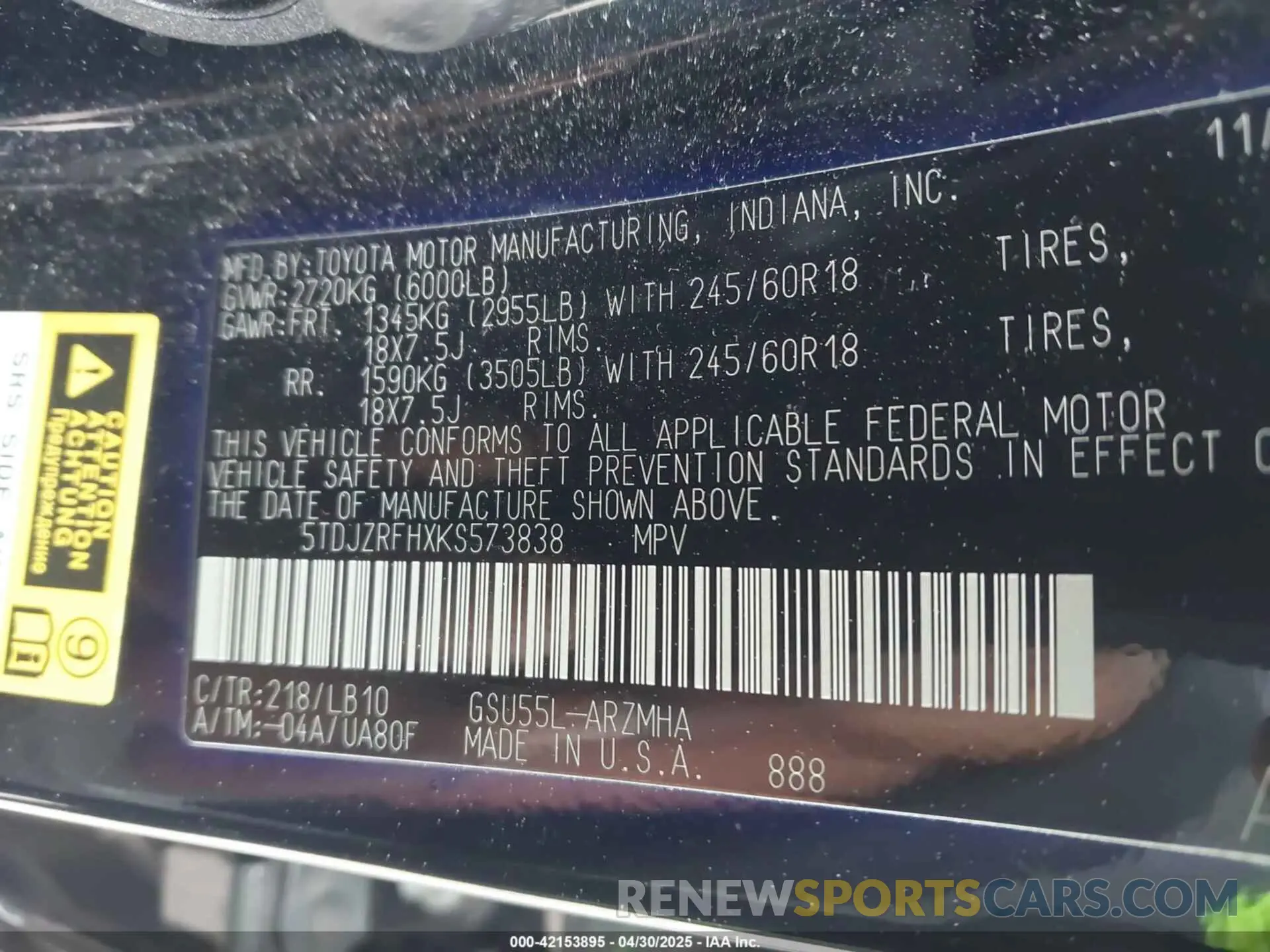 9 Photograph of a damaged car 5TDJZRFHXKS573838 TOYOTA HIGHLANDER 2019