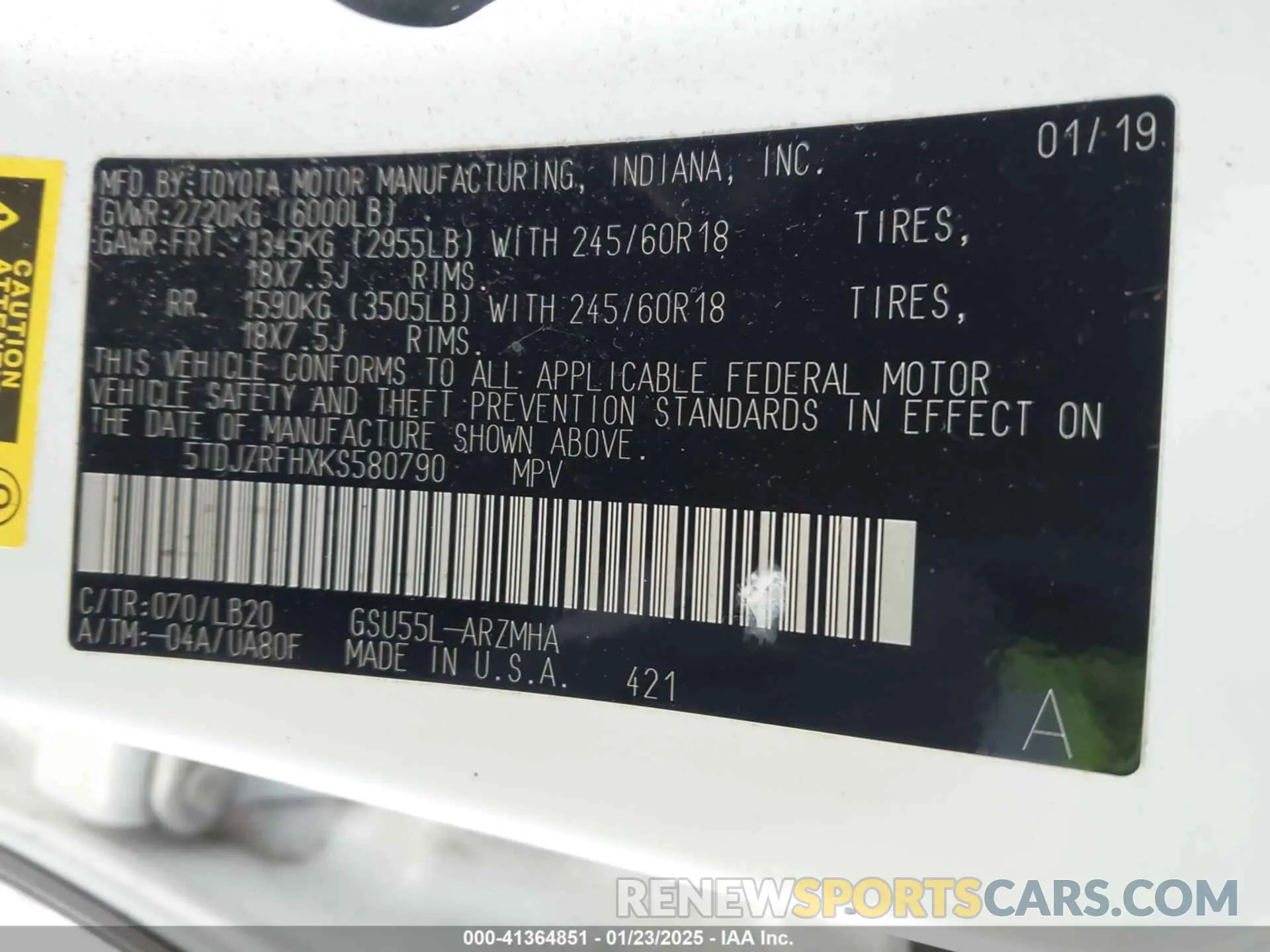 9 Photograph of a damaged car 5TDJZRFHXKS580790 TOYOTA HIGHLANDER 2019