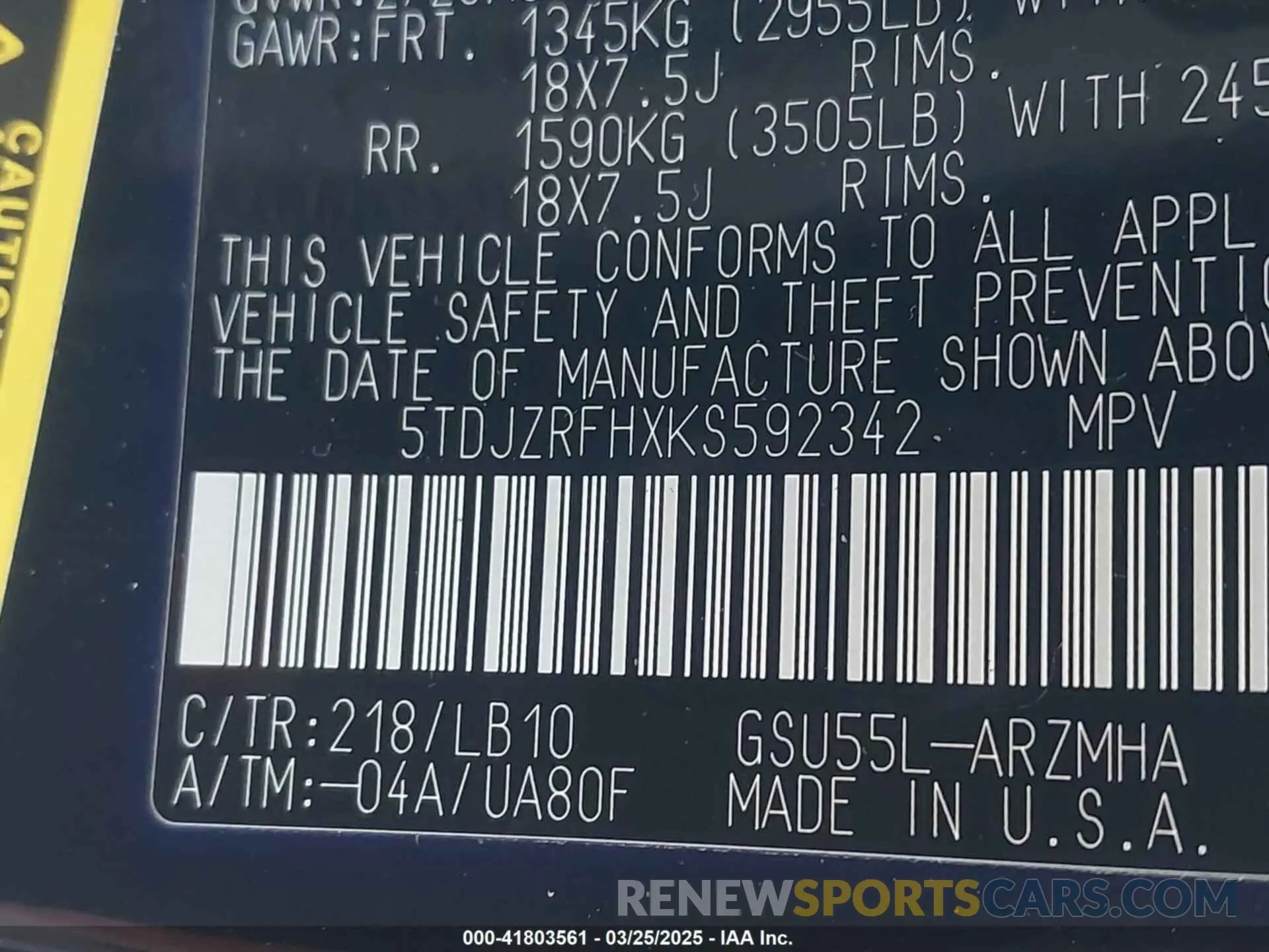 9 Photograph of a damaged car 5TDJZRFHXKS592342 TOYOTA HIGHLANDER 2019