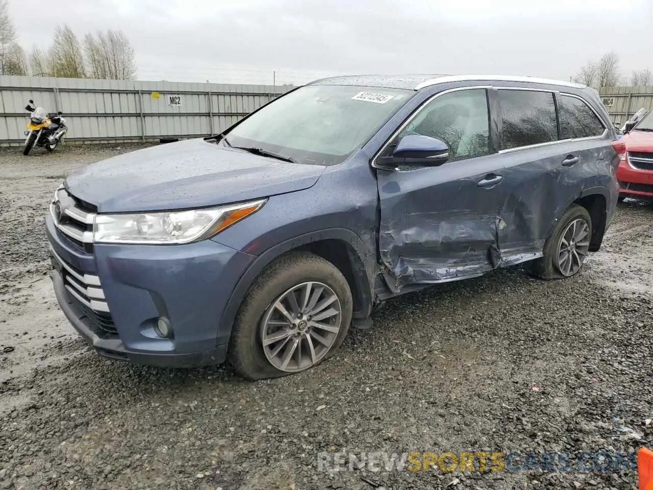 1 Photograph of a damaged car 5TDJZRFHXKS702032 TOYOTA HIGHLANDER 2019