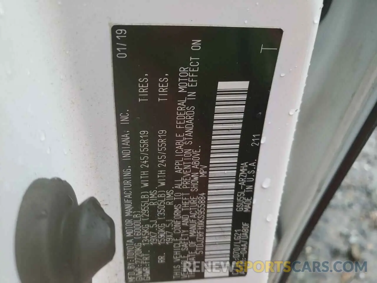 14 Photograph of a damaged car 5TDJZRFHXKS955884 TOYOTA HIGHLANDER 2019