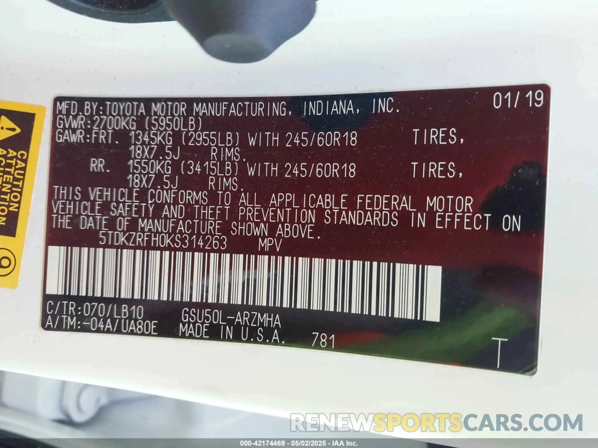 9 Photograph of a damaged car 5TDKZRFH0KS314263 TOYOTA HIGHLANDER 2019