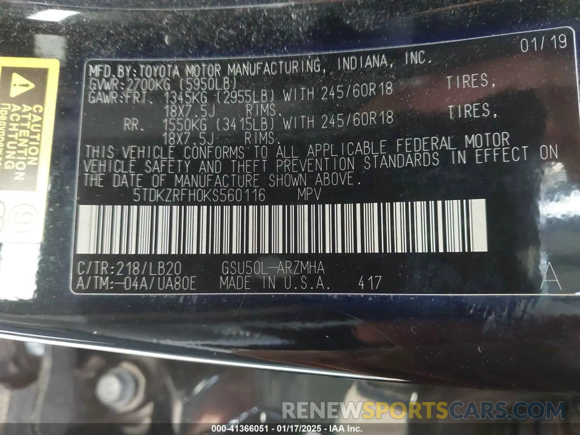 9 Photograph of a damaged car 5TDKZRFH0KS560116 TOYOTA HIGHLANDER 2019