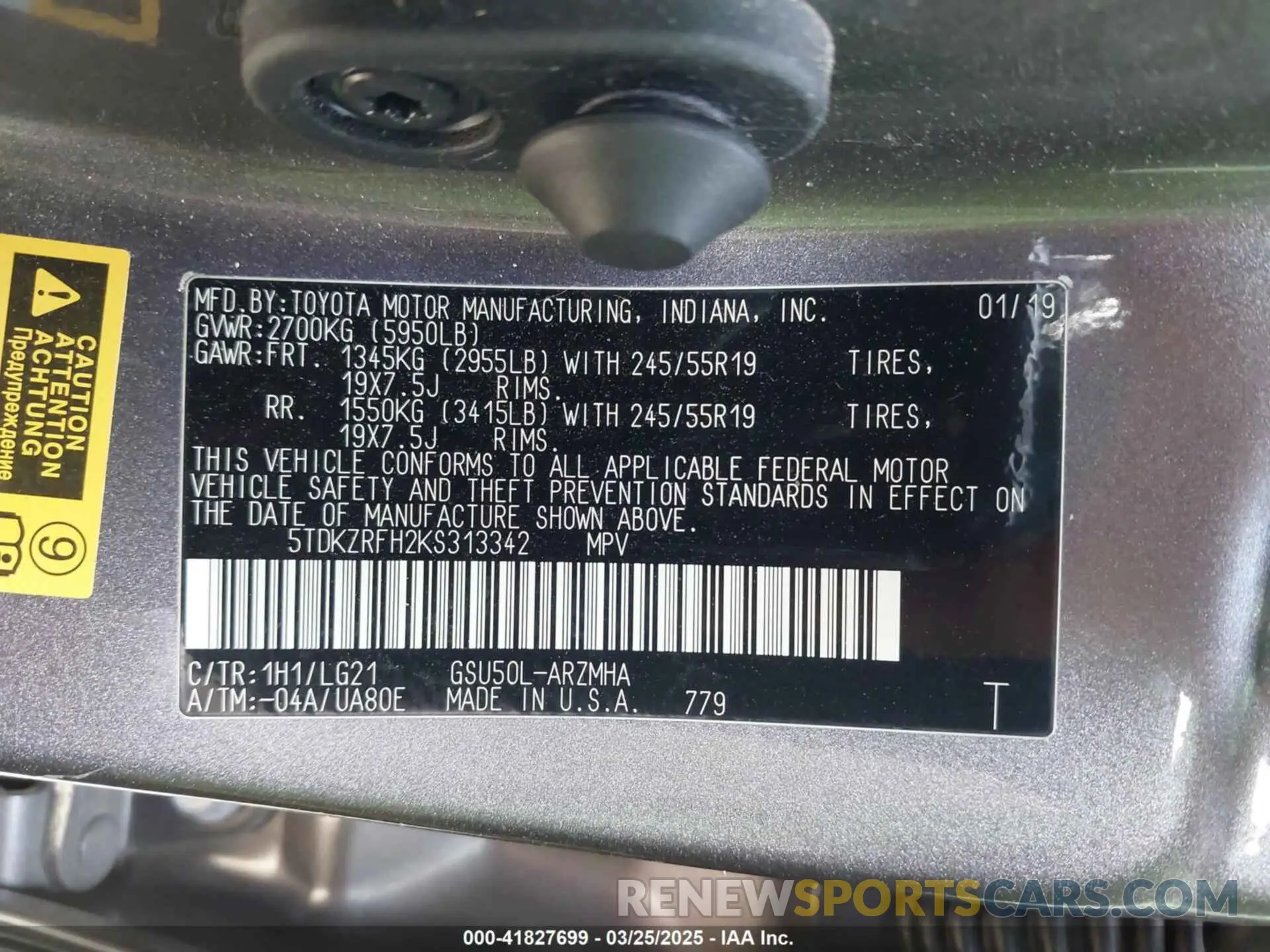 9 Photograph of a damaged car 5TDKZRFH2KS313342 TOYOTA HIGHLANDER 2019