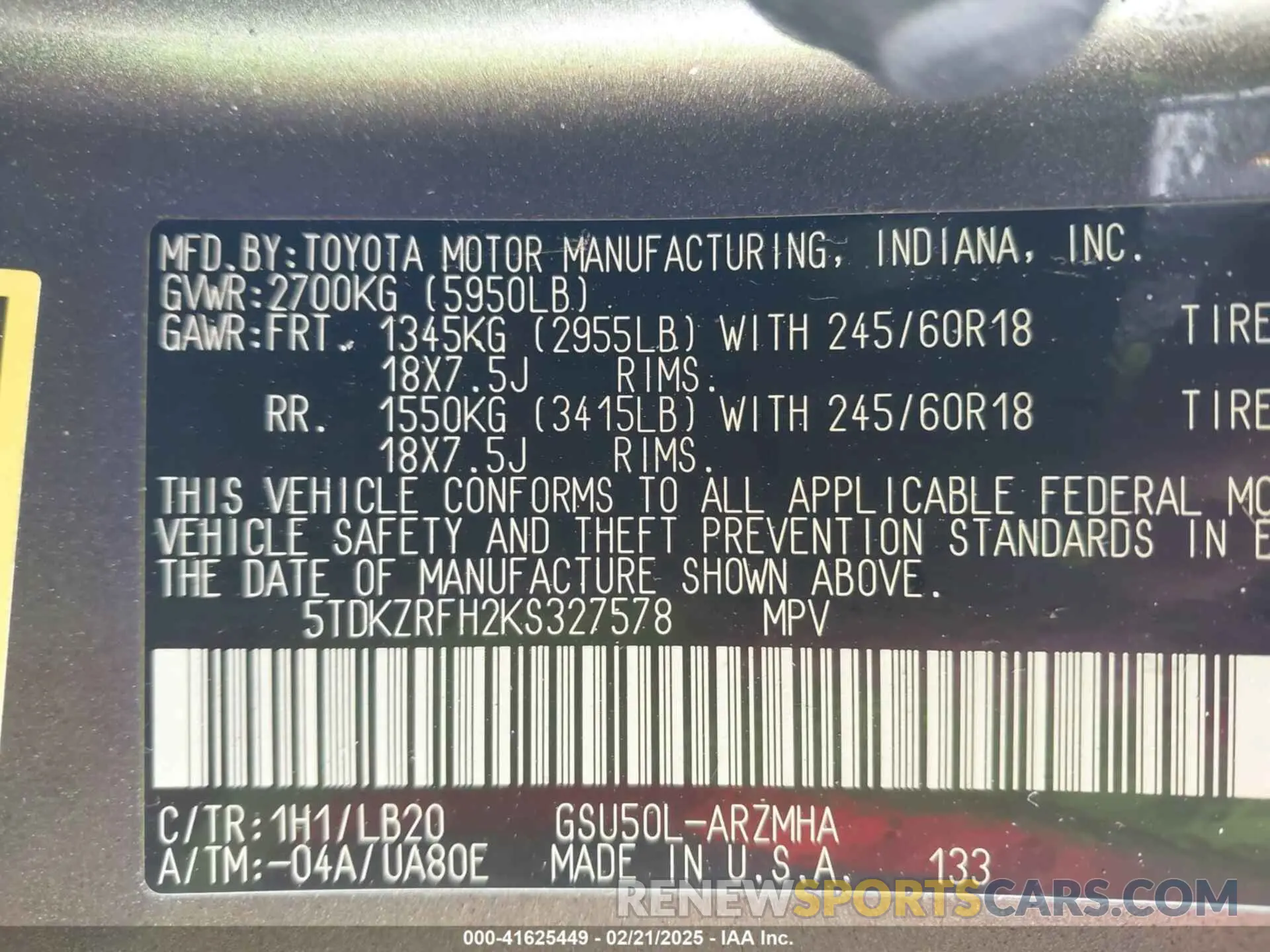 9 Photograph of a damaged car 5TDKZRFH2KS327578 TOYOTA HIGHLANDER 2019