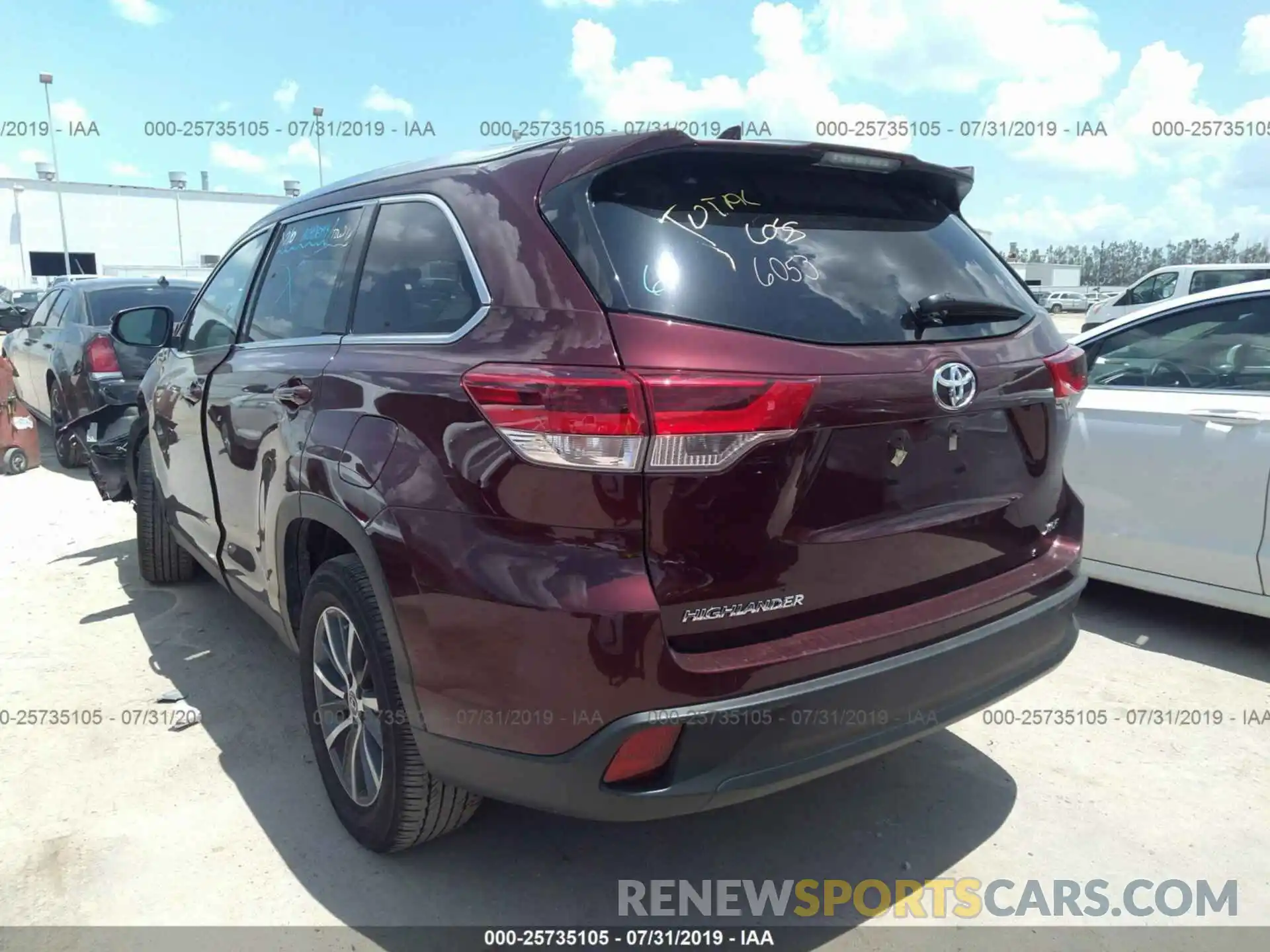 3 Photograph of a damaged car 5TDKZRFH3KS292372 TOYOTA HIGHLANDER 2019