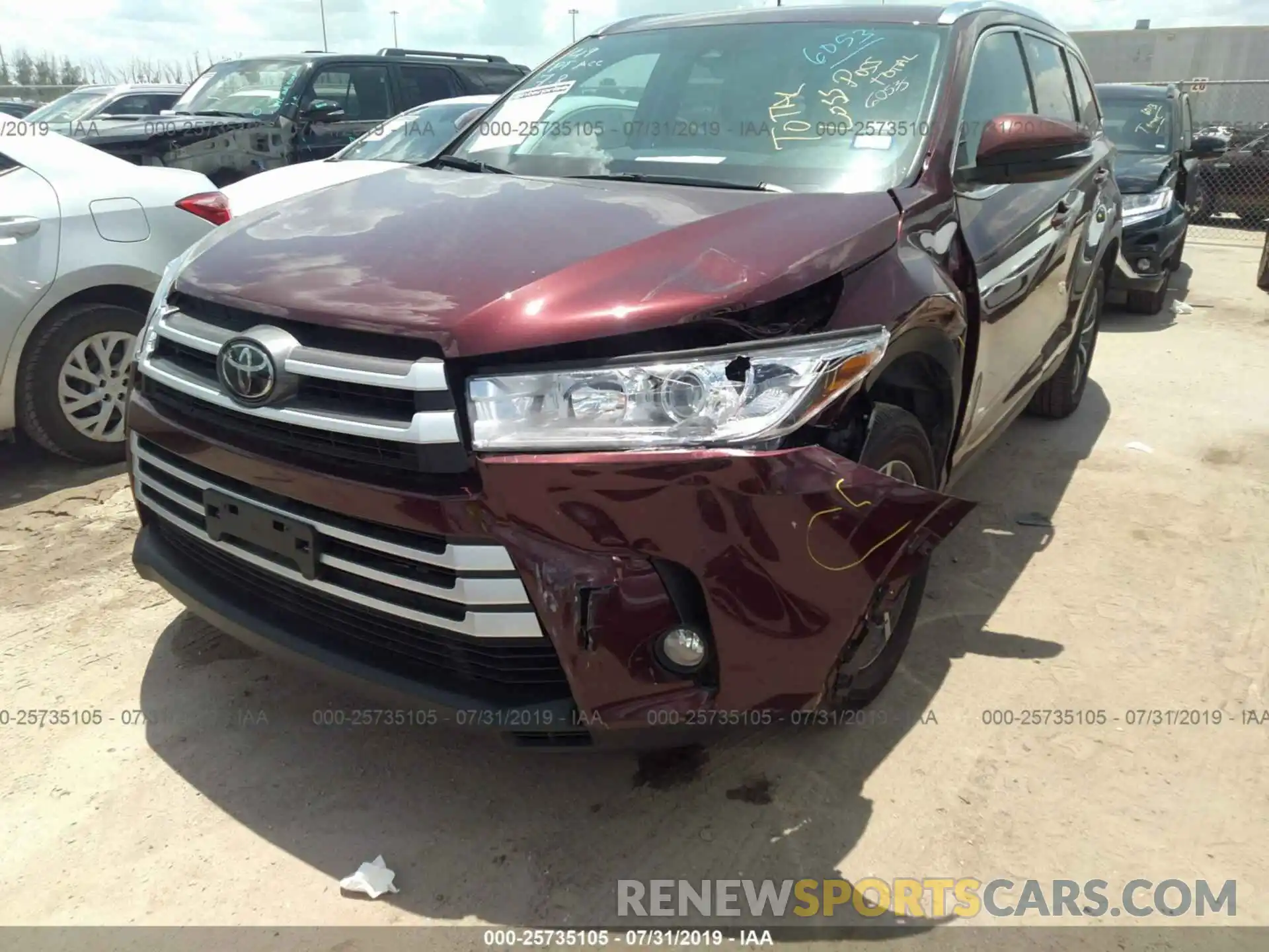 6 Photograph of a damaged car 5TDKZRFH3KS292372 TOYOTA HIGHLANDER 2019