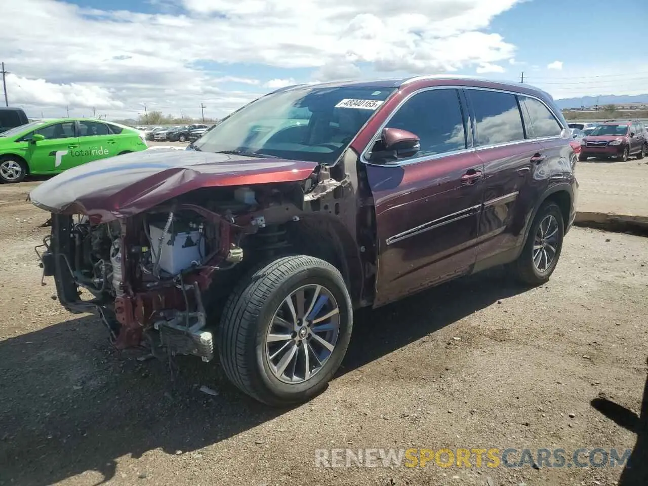 1 Photograph of a damaged car 5TDKZRFH3KS308523 TOYOTA HIGHLANDER 2019