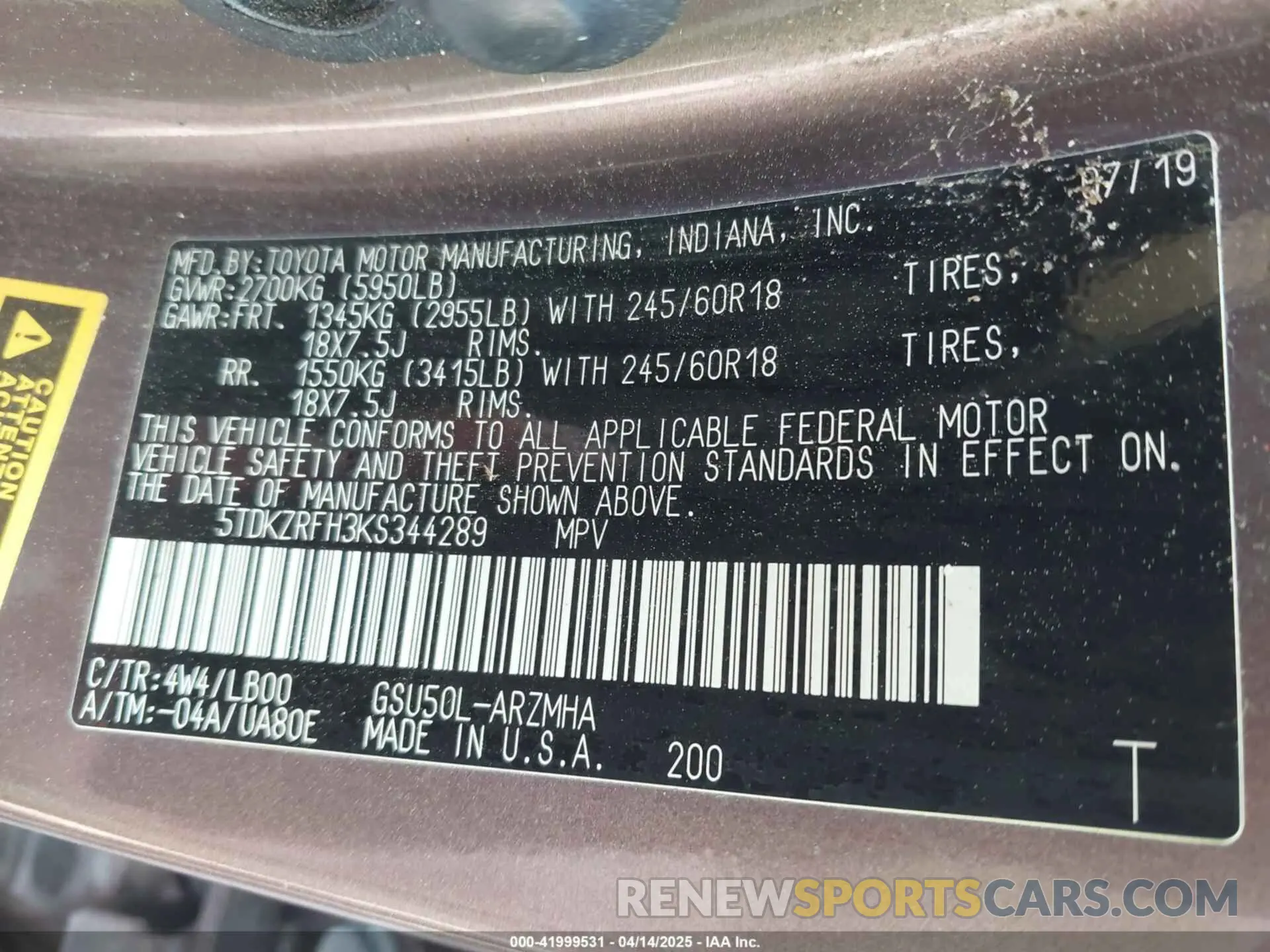 9 Photograph of a damaged car 5TDKZRFH3KS344289 TOYOTA HIGHLANDER 2019