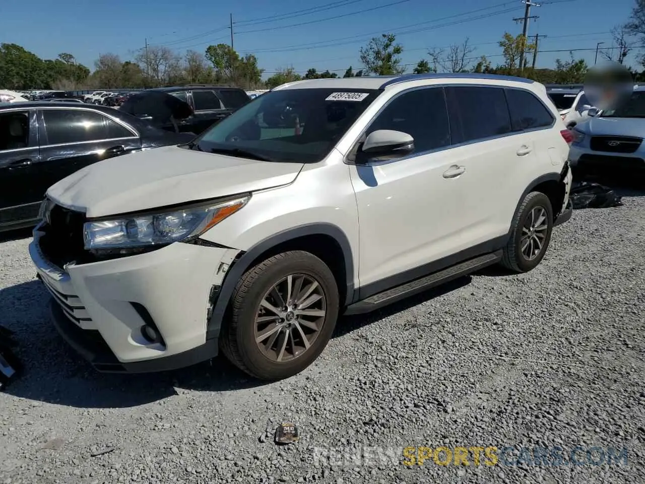 1 Photograph of a damaged car 5TDKZRFH4KS305291 TOYOTA HIGHLANDER 2019