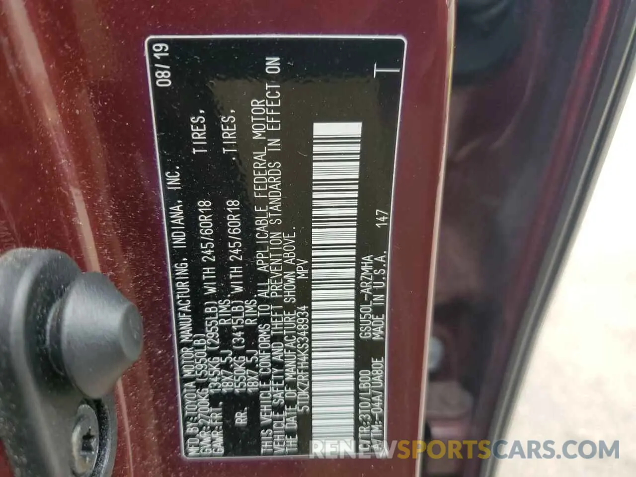 15 Photograph of a damaged car 5TDKZRFH4KS348934 TOYOTA HIGHLANDER 2019