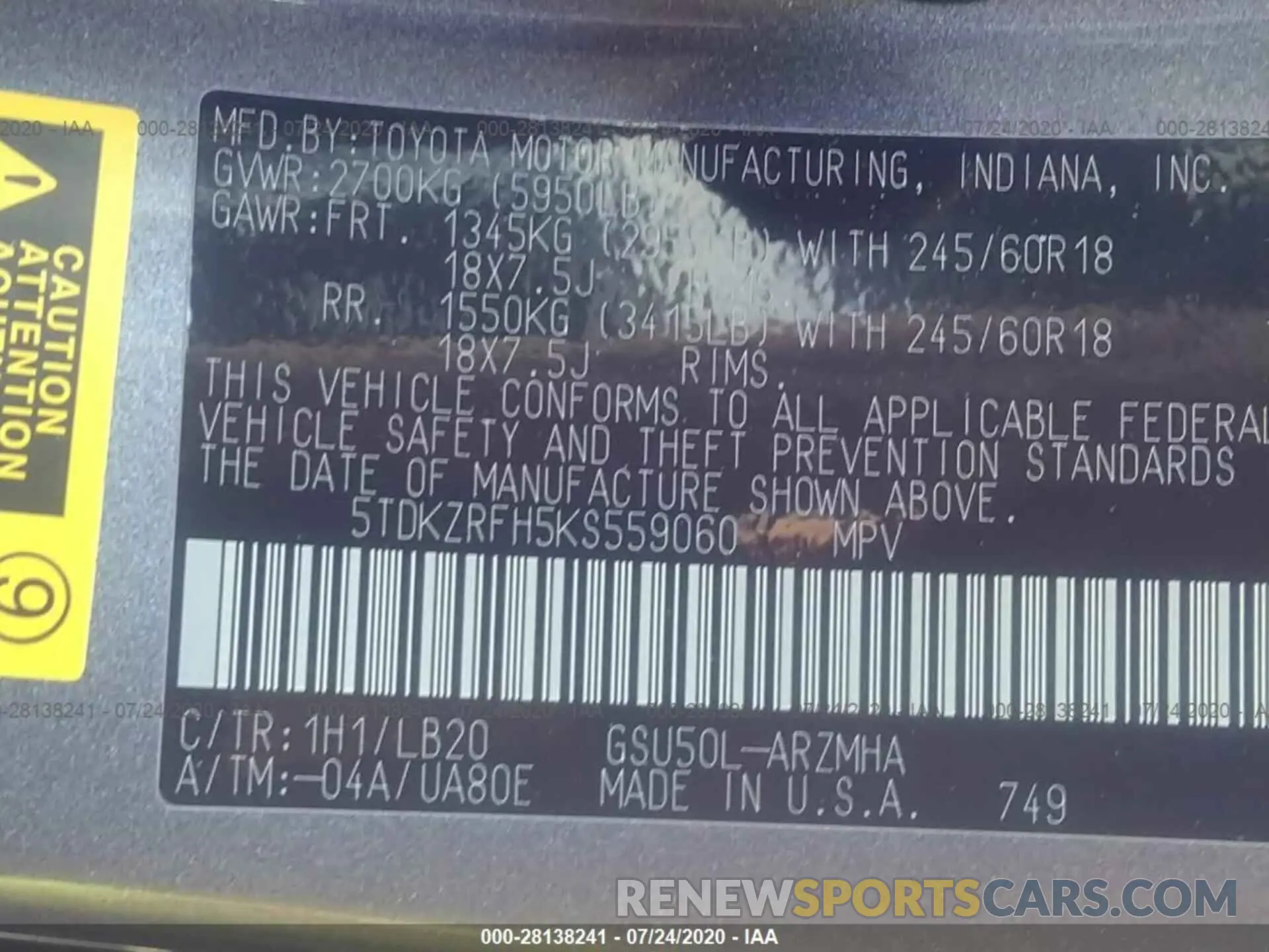 9 Photograph of a damaged car 5TDKZRFH5KS559060 TOYOTA HIGHLANDER 2019
