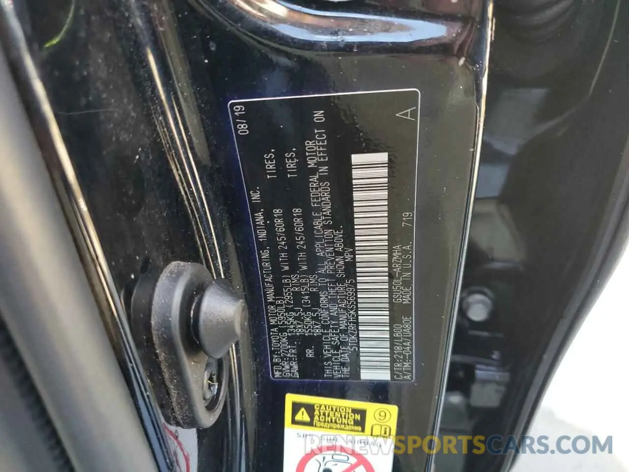 14 Photograph of a damaged car 5TDKZRFH5KS569975 TOYOTA HIGHLANDER 2019