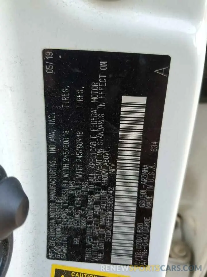 14 Photograph of a damaged car 5TDKZRFH6KS565742 TOYOTA HIGHLANDER 2019