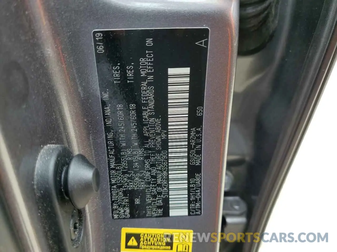 14 Photograph of a damaged car 5TDKZRFH8KS567900 TOYOTA HIGHLANDER 2019