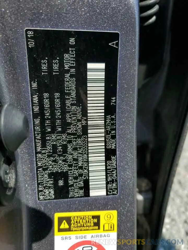 12 Photograph of a damaged car 5TDKZRFHXKS555523 TOYOTA HIGHLANDER 2019