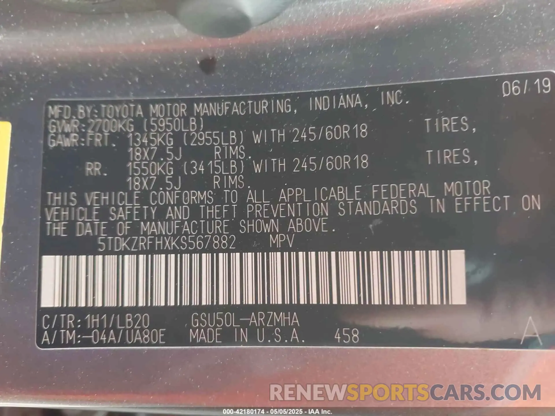 9 Photograph of a damaged car 5TDKZRFHXKS567882 TOYOTA HIGHLANDER 2019