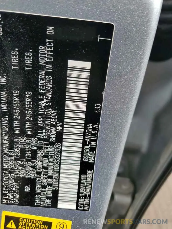 14 Photograph of a damaged car 5TDYZRFH2KS337926 TOYOTA HIGHLANDER 2019